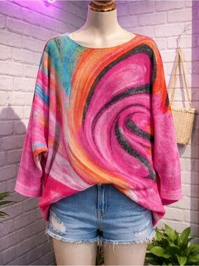 Made In Italy Swirl Printed Scoop Neck Women’s Relaxed Fit Sweater Size 3X NWOT